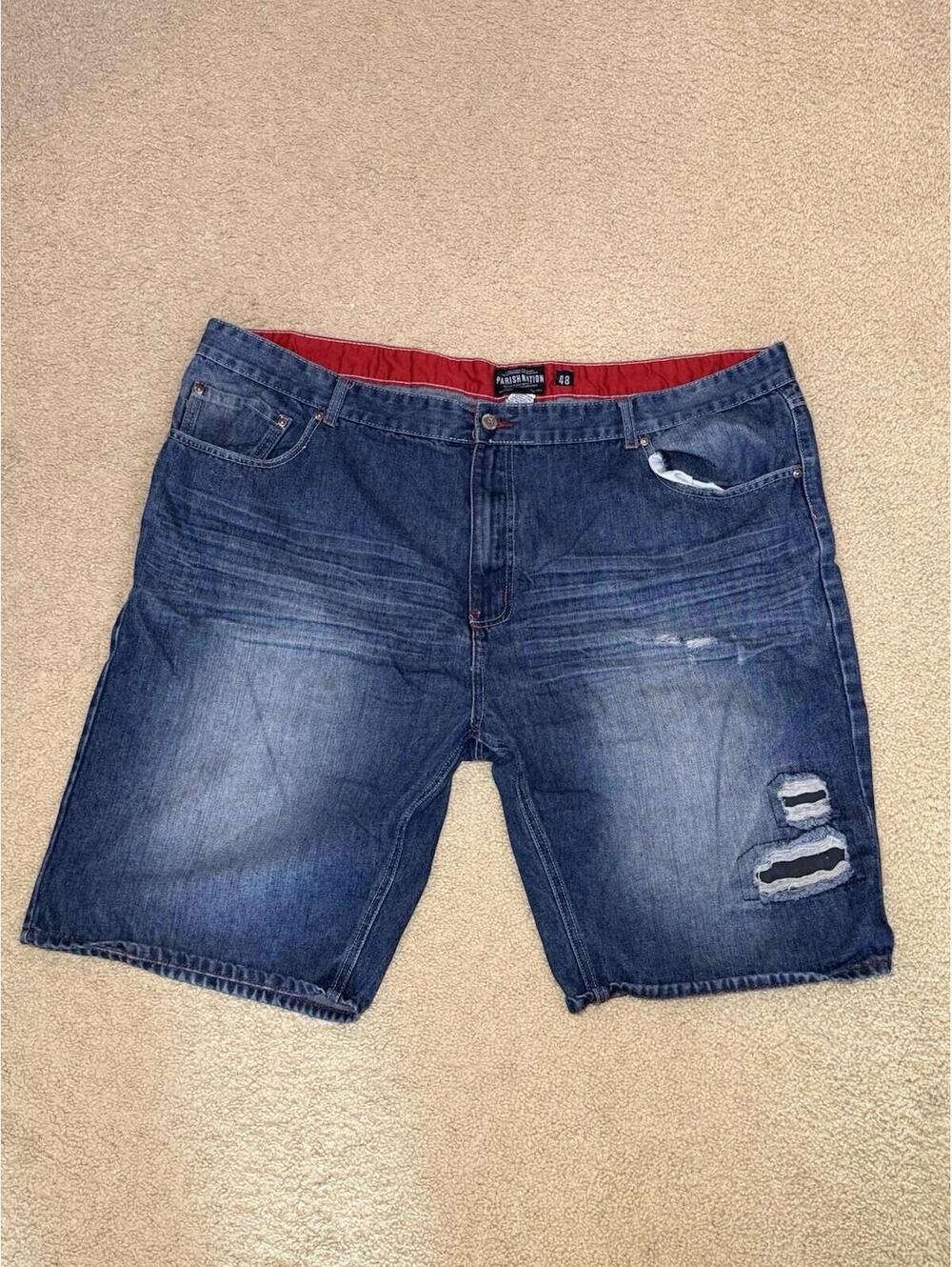 Parish Nation Denim Shorts Men’s Size 48 Blue Distressed Urban Streetwear